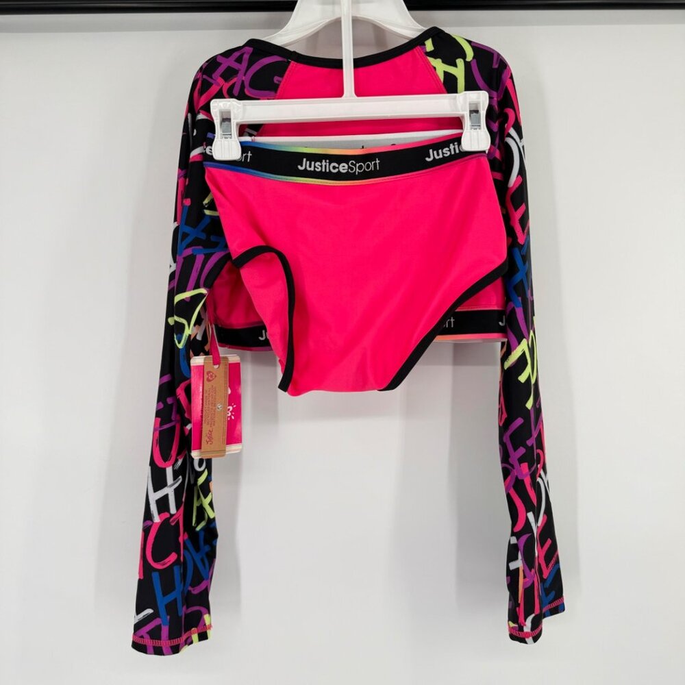 Justice Sport Girls Long Sleeve Crop Top & Bikini Set Large Pink size large - Picture 6 of 10